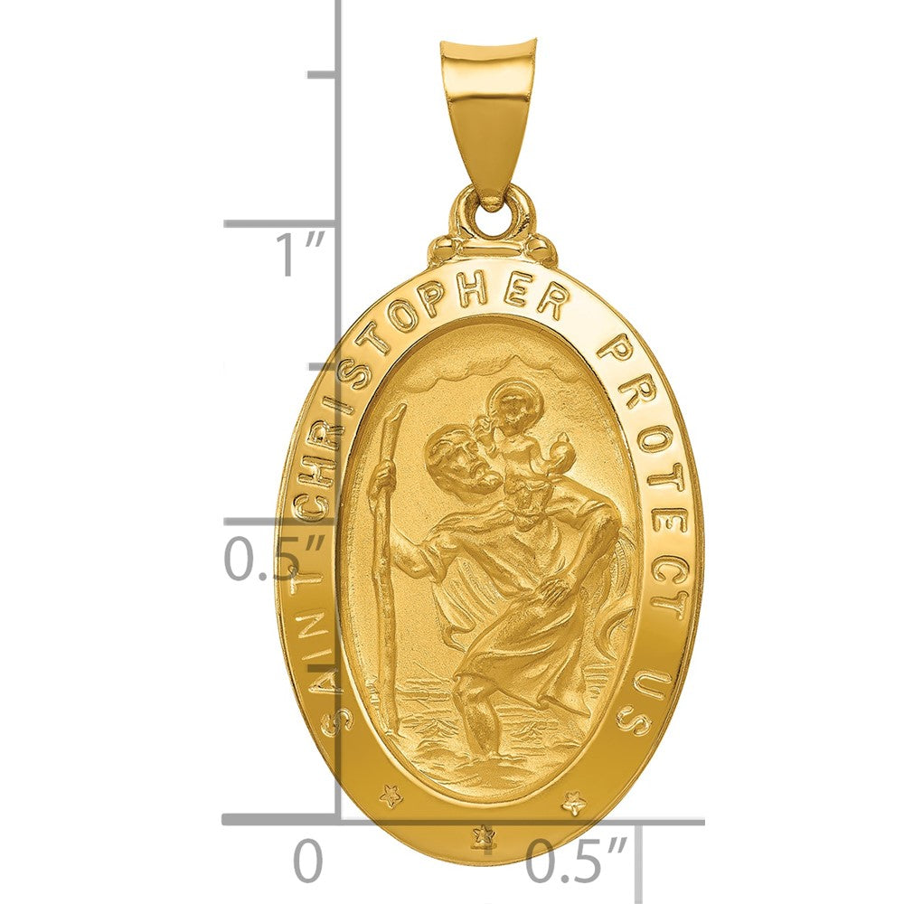 Alternate view of the 14k Yellow Gold Hollow Oval St. Christopher Medal Pendant, 18 x 35mm by The Black Bow Jewelry Co.