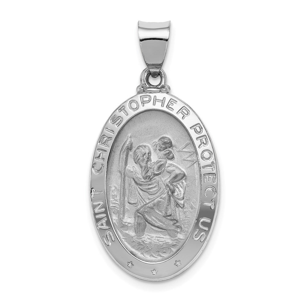 14k Yellow or White Gold Hollow Oval St. Christopher Pendant, 16x33mm