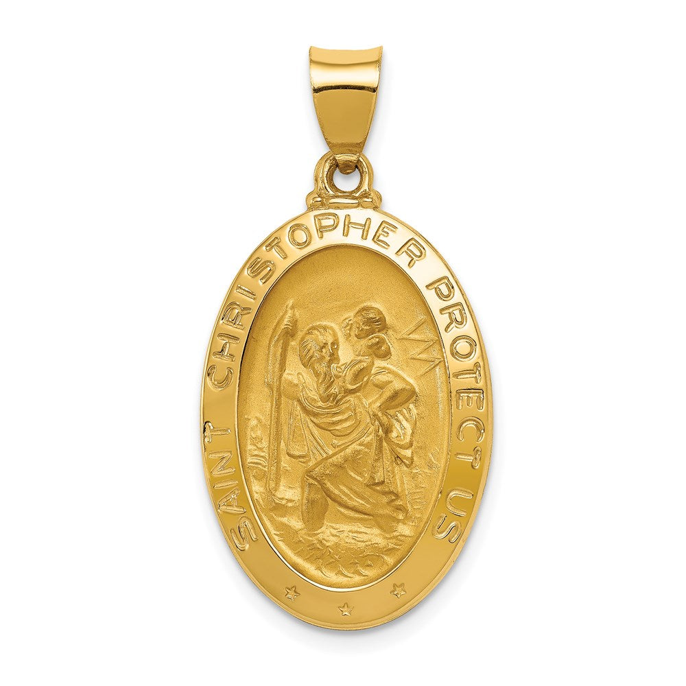 14k Yellow or White Gold Hollow Oval St. Christopher Pendant, 16x33mm, Item P27710 by The Black Bow Jewelry Co.