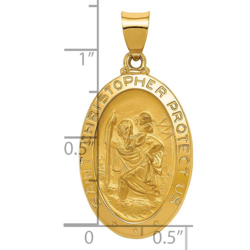 Alternate view of the 14k Yellow Gold Hollow Oval St. Christopher Medal Pendant, 16 x 33mm by The Black Bow Jewelry Co.