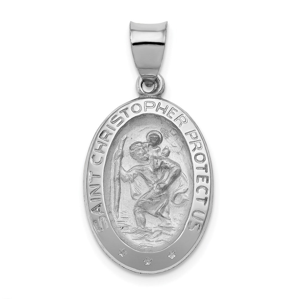Alternate view of the 14k Yellow or White Gold Hollow Oval St. Christopher Pendant, 14x28mm by The Black Bow Jewelry Co.
