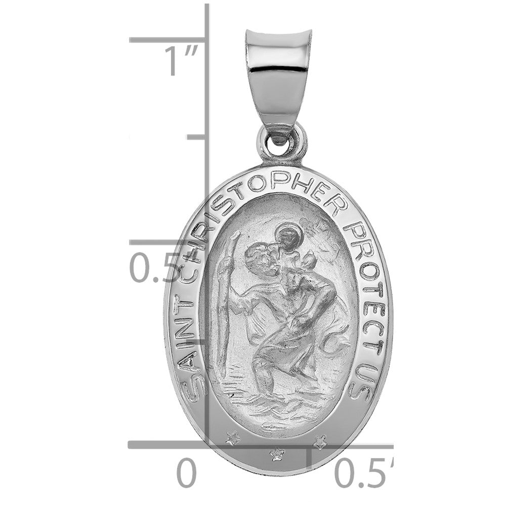 Alternate view of the 14k White Gold Hollow Oval St. Christopher Medal Pendant, 14 x 28mm by The Black Bow Jewelry Co.