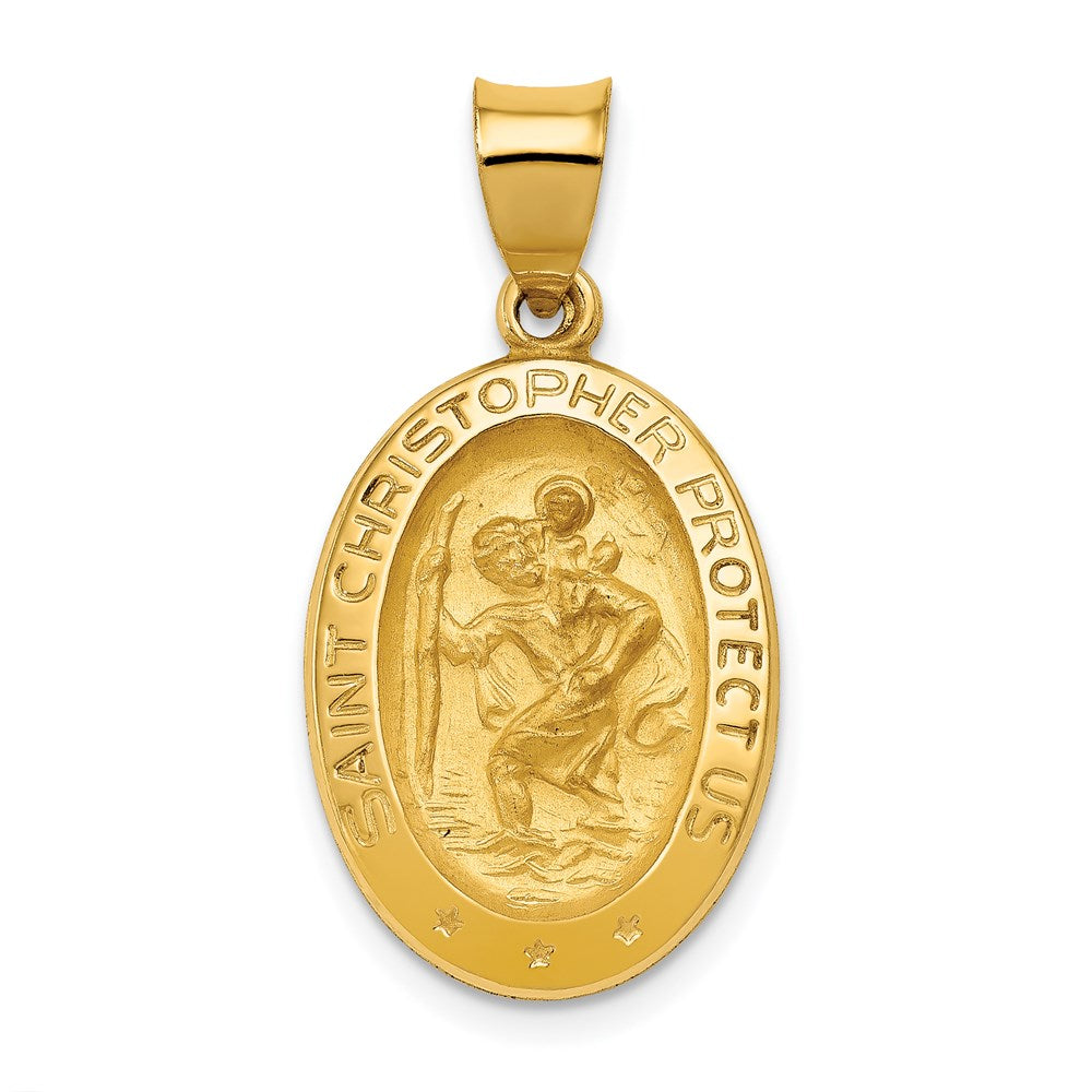 14k Yellow or White Gold Hollow Oval St. Christopher Pendant, 14x28mm, Item P27711 by The Black Bow Jewelry Co.