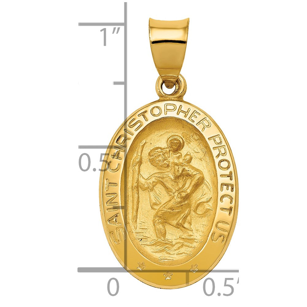 Alternate view of the 14k Yellow Gold Hollow Oval St. Christopher Medal Pendant, 14 x 28mm by The Black Bow Jewelry Co.