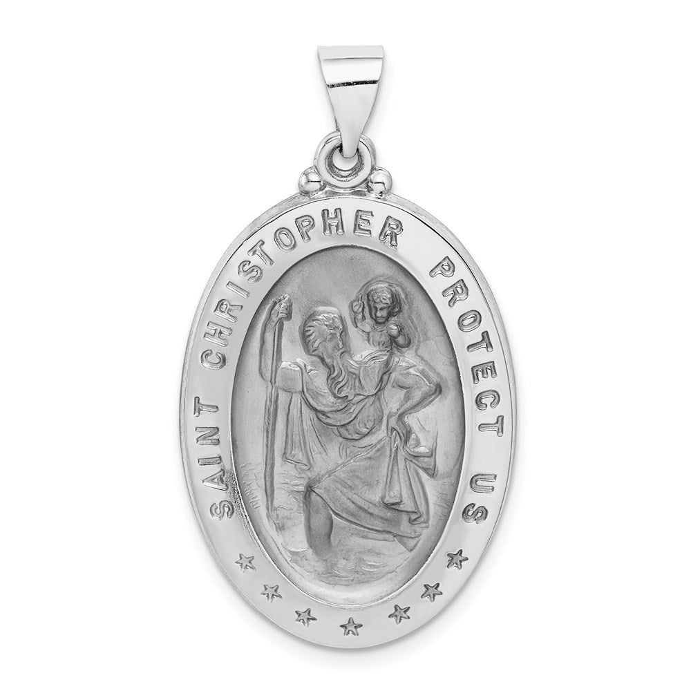 14k Yellow or White Gold Hollow Oval St Christopher Pendant, 20 x 37mm
