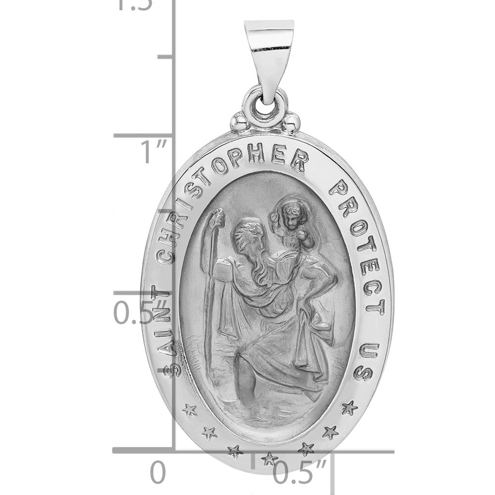 Alternate view of the 14k White Gold Hollow Oval St Christopher Medal Pendant, 20 x 37mm by The Black Bow Jewelry Co.