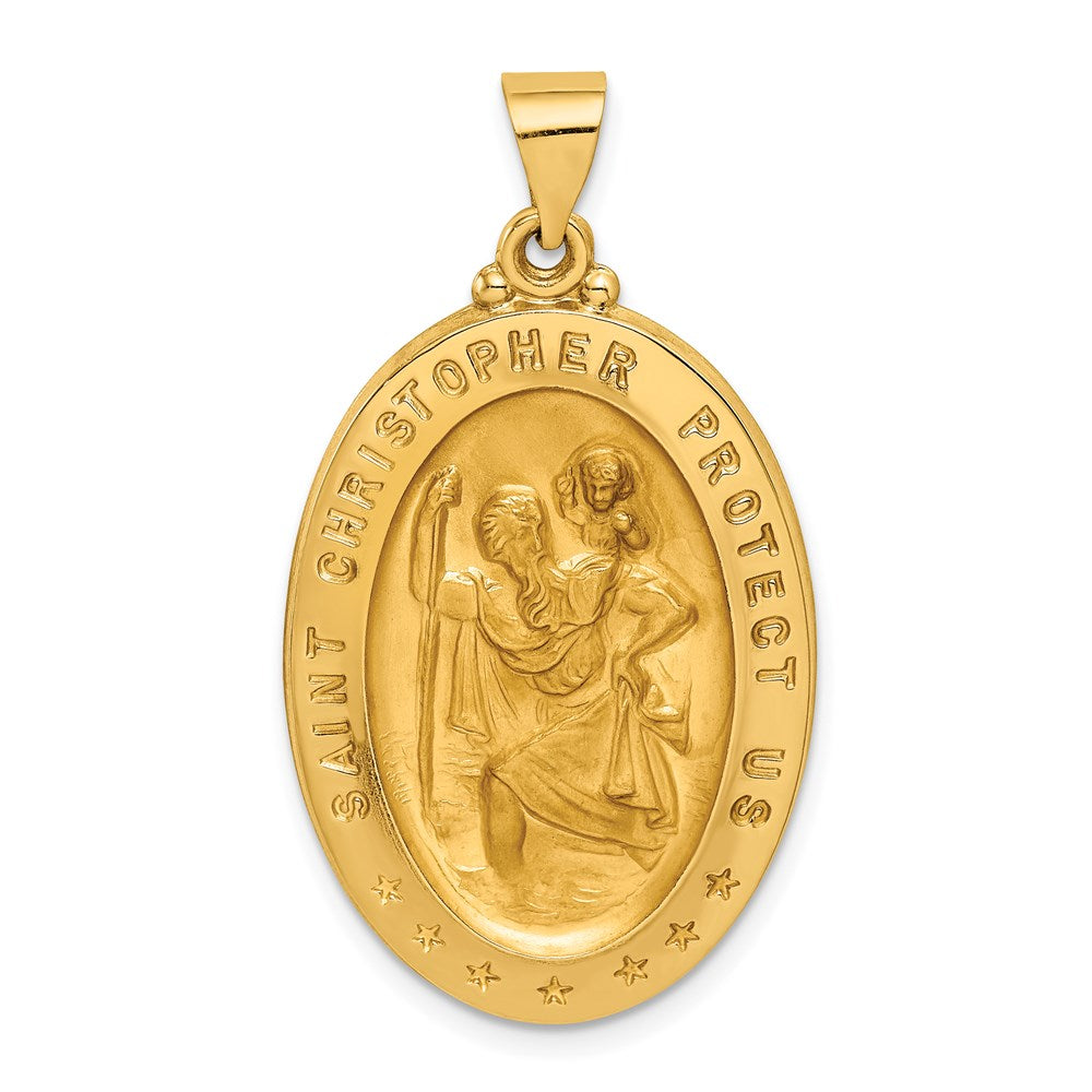 14k Yellow or White Gold Hollow Oval St Christopher Pendant, 20 x 37mm