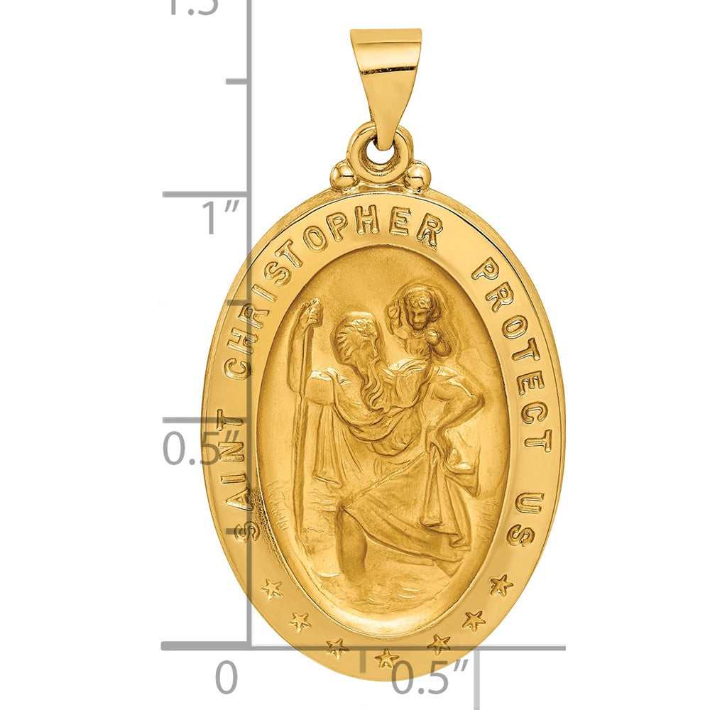 Alternate view of the 14k Yellow Gold Hollow Oval St Christopher Medal Pendant, 20 x 37mm by The Black Bow Jewelry Co.