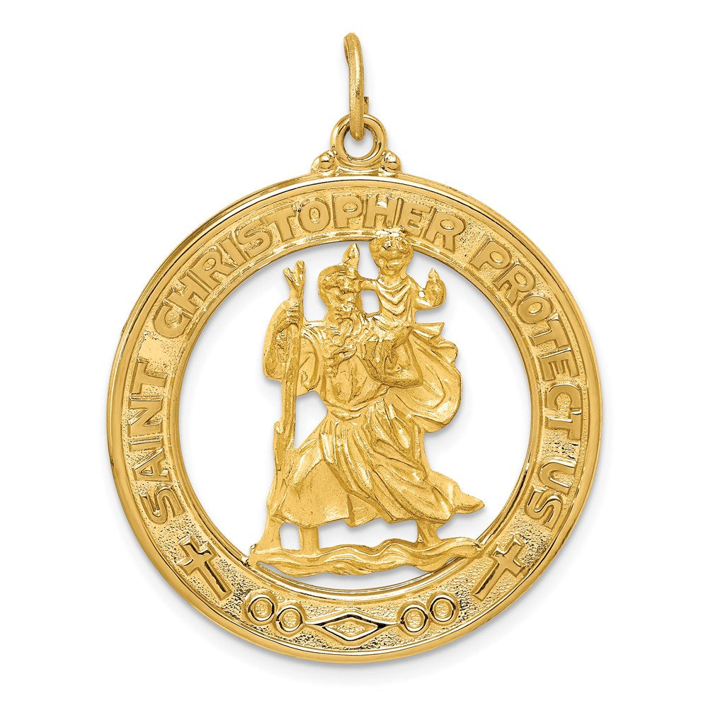 Men's 14k Yellow Gold Saint Christopher Medal Pendant, 29mm (1 1/8 In), Item P27713-29 by The Black Bow Jewelry Co.