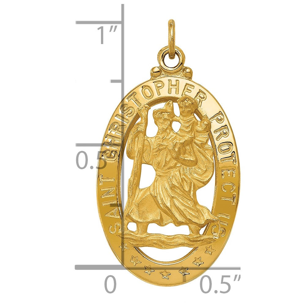 Alternate view of the 14k Yellow Gold Cutout Saint Christopher Medal Pendant, 15 x 28mm by The Black Bow Jewelry Co.