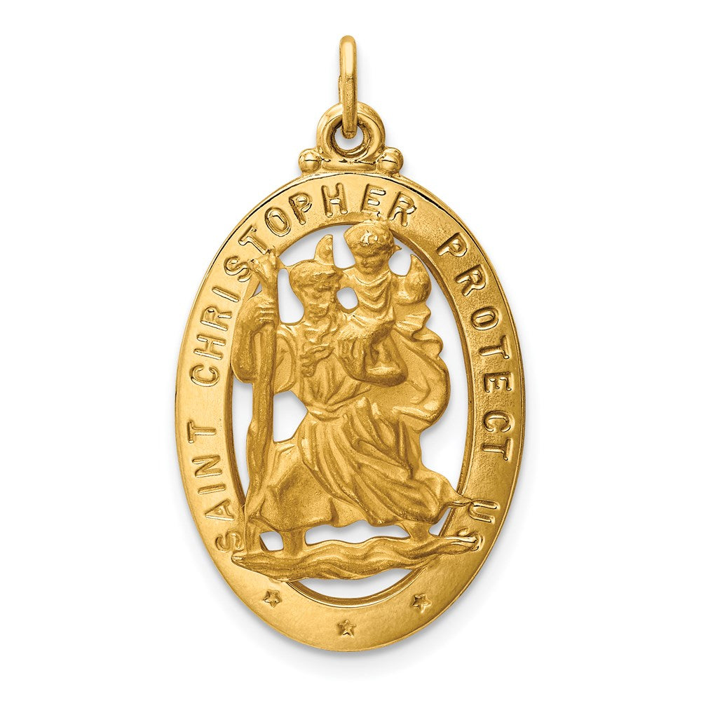 14k Yellow Gold Cutout Oval Saint Christopher Medal Pendant, Item P27714 by The Black Bow Jewelry Co.