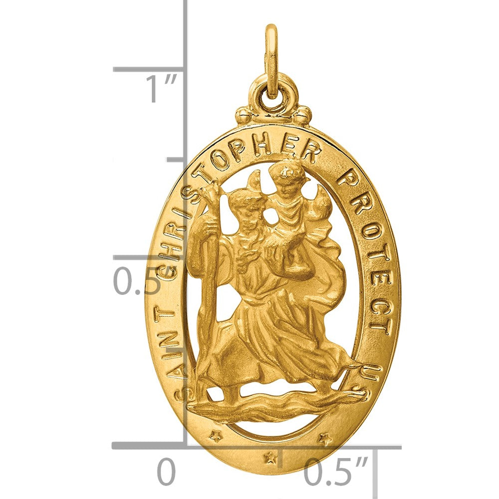 Alternate view of the 14k Yellow Gold Cutout Saint Christopher Medal Pendant, 17 x 30mm by The Black Bow Jewelry Co.