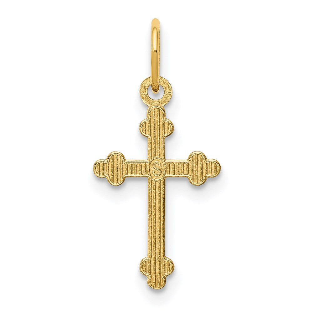 Alternate view of the Children's 14k Yellow Gold Small Budded Cross Pendant, 9 x 20mm by The Black Bow Jewelry Co.