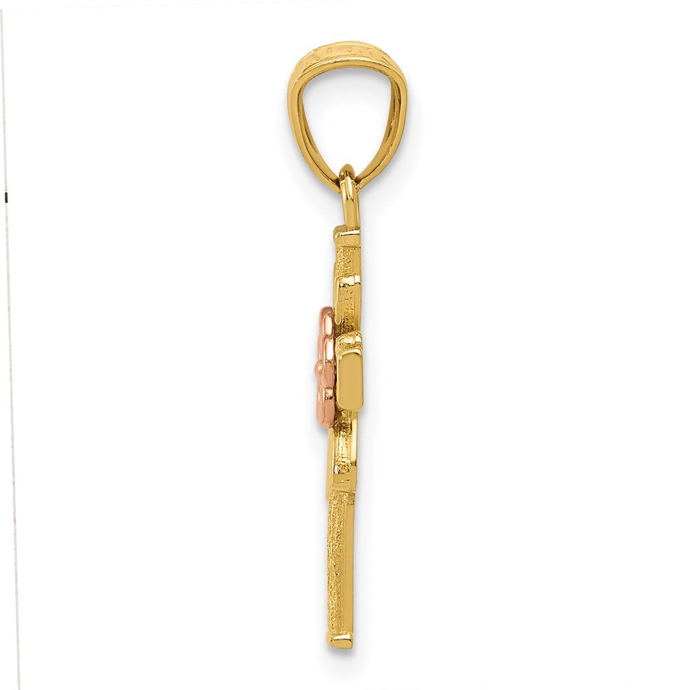 Alternate view of the Children's 14k Yellow & Rose Gold Flower Cross Pendant, 10 x 23mm by The Black Bow Jewelry Co.