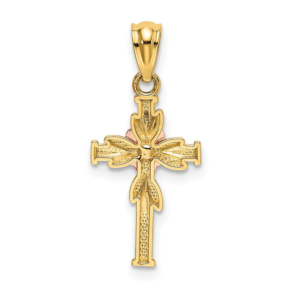 Alternate view of the Children's 14k Yellow & Rose Gold Flower Cross Pendant, 10 x 23mm by The Black Bow Jewelry Co.