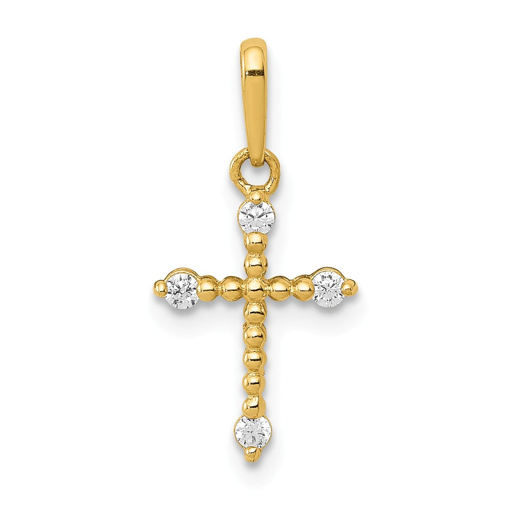 14k Yellow Gold &amp; CZ Tiny Beaded Cross Pendant, 8 x 19mm, Item P27717 by The Black Bow Jewelry Co.