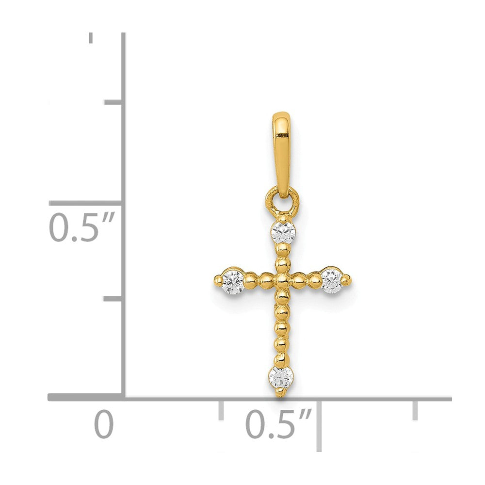 Alternate view of the 14k Yellow Gold &amp; CZ Tiny Beaded Cross Pendant, 8 x 19mm by The Black Bow Jewelry Co.