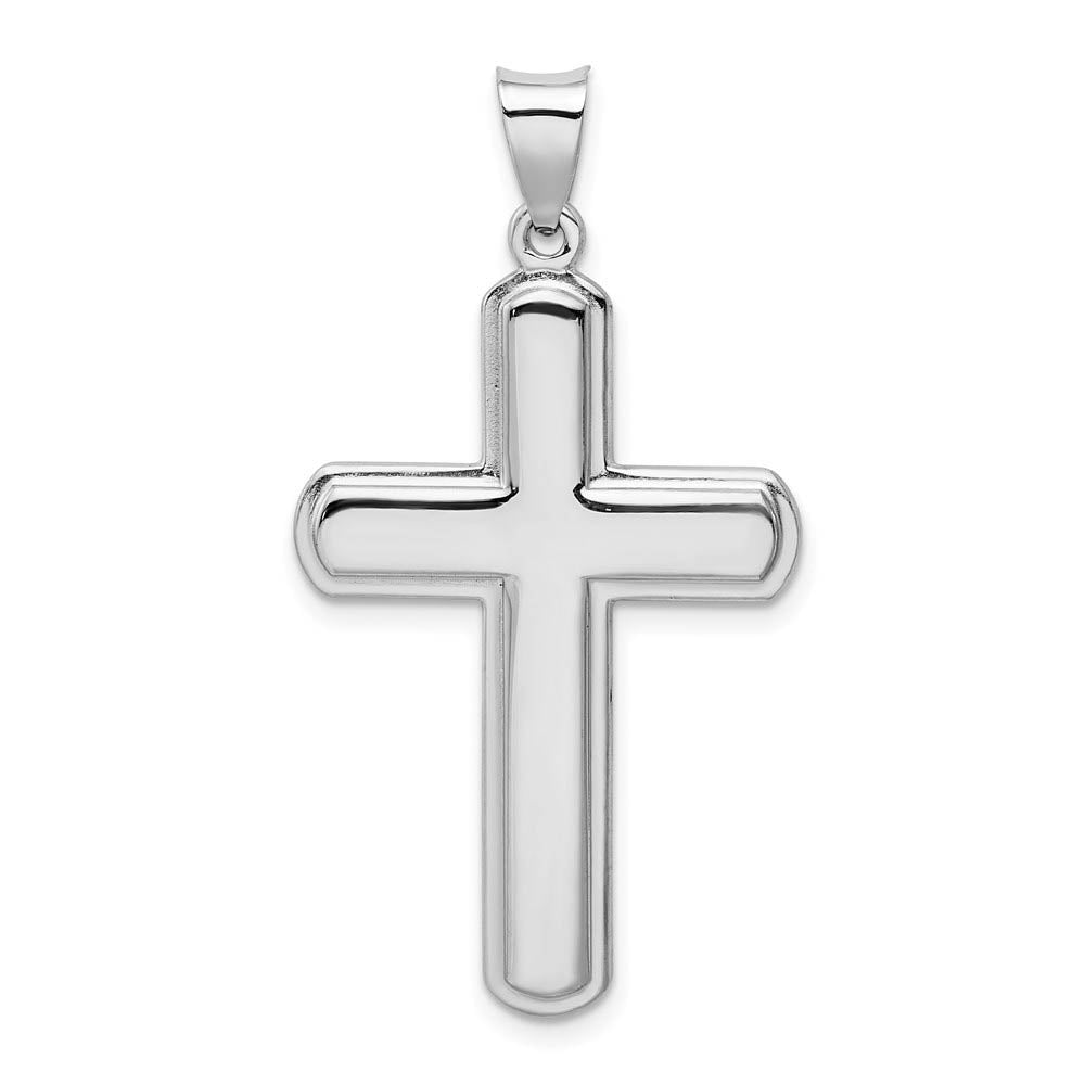 Rhodium Plated Sterling Silver Ridged Edge Cross Pendant, 22 x 40mm, Item P27720 by The Black Bow Jewelry Co.