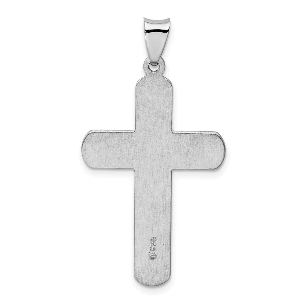 Alternate view of the Rhodium Plated Sterling Silver Ridged Edge Cross Pendant, 22 x 40mm by The Black Bow Jewelry Co.