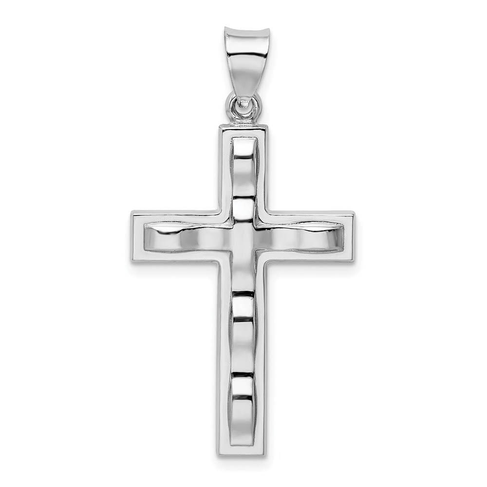 Rhodium Plated Sterling Silver Undulated Cross Pendant, 20 x 38mm, Item P27725 by The Black Bow Jewelry Co.
