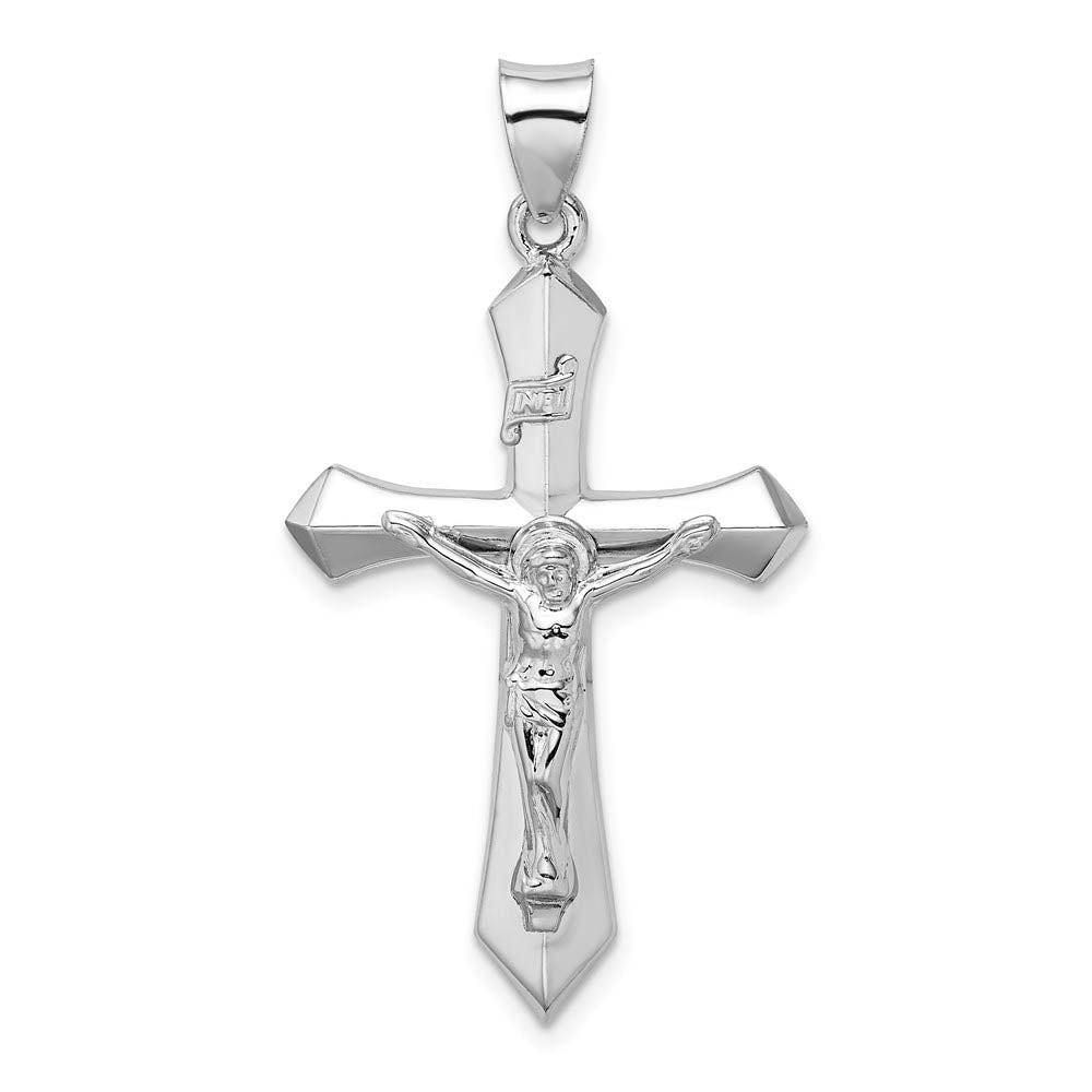 Rhodium Plated Sterling Silver INRI Passion Crucifix Pendant, 22x42mm, Item P27728 by The Black Bow Jewelry Co.