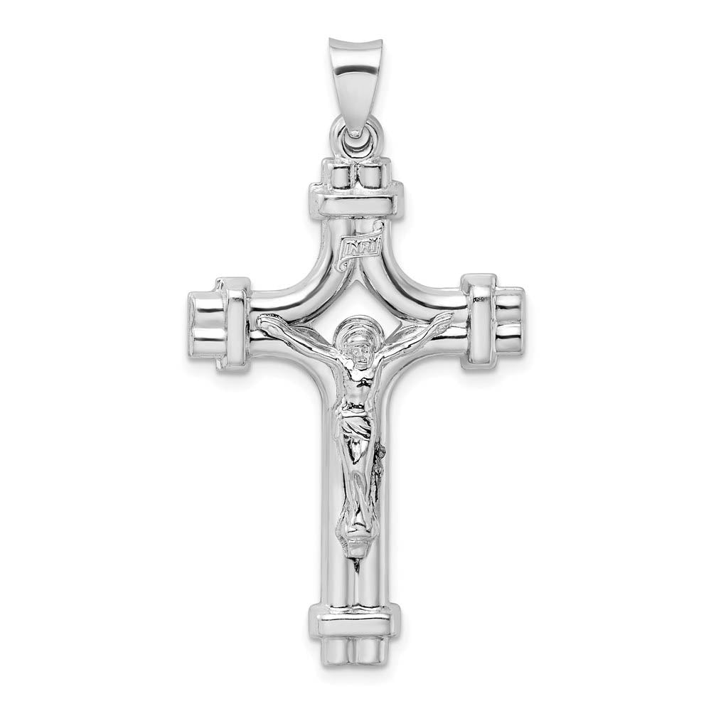 Men's Rhodium Plated Sterling Silver INRI Crucifix Pendant, 24 x 46mm, Item P27730 by The Black Bow Jewelry Co.