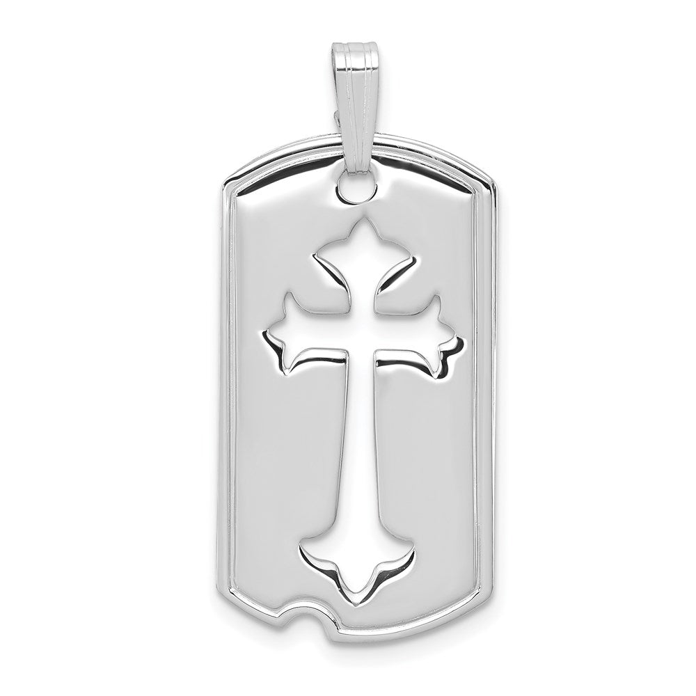 Rhodium Plated Sterling Silver Small Cross Dog Tag Pendant, 16 x 35mm, Item P27732 by The Black Bow Jewelry Co.