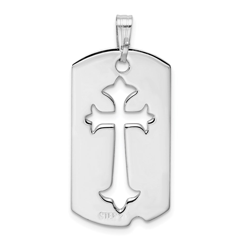 Alternate view of the Rhodium Plated Sterling Silver Small Cross Dog Tag Pendant, 16 x 35mm by The Black Bow Jewelry Co.