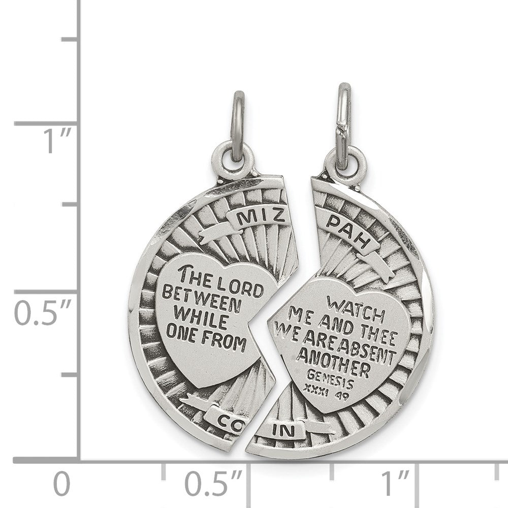 Alternate view of the Sterling Silver Satin & Antiqued 2 Piece Mizpah Coin Pendant, 22mm by The Black Bow Jewelry Co.