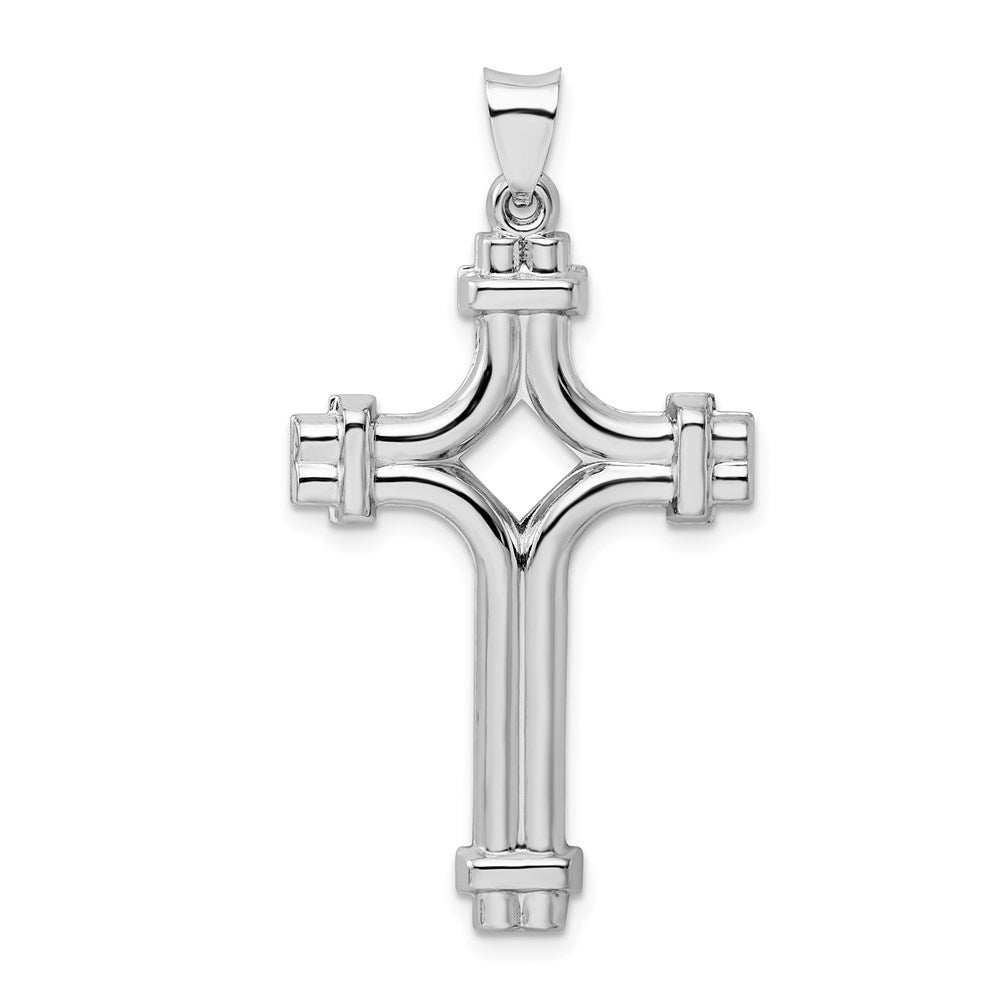 Rhodium-Plated Sterling Silver Solid Flanched Cross Pendant, 24 x 46mm, Item P27744 by The Black Bow Jewelry Co.