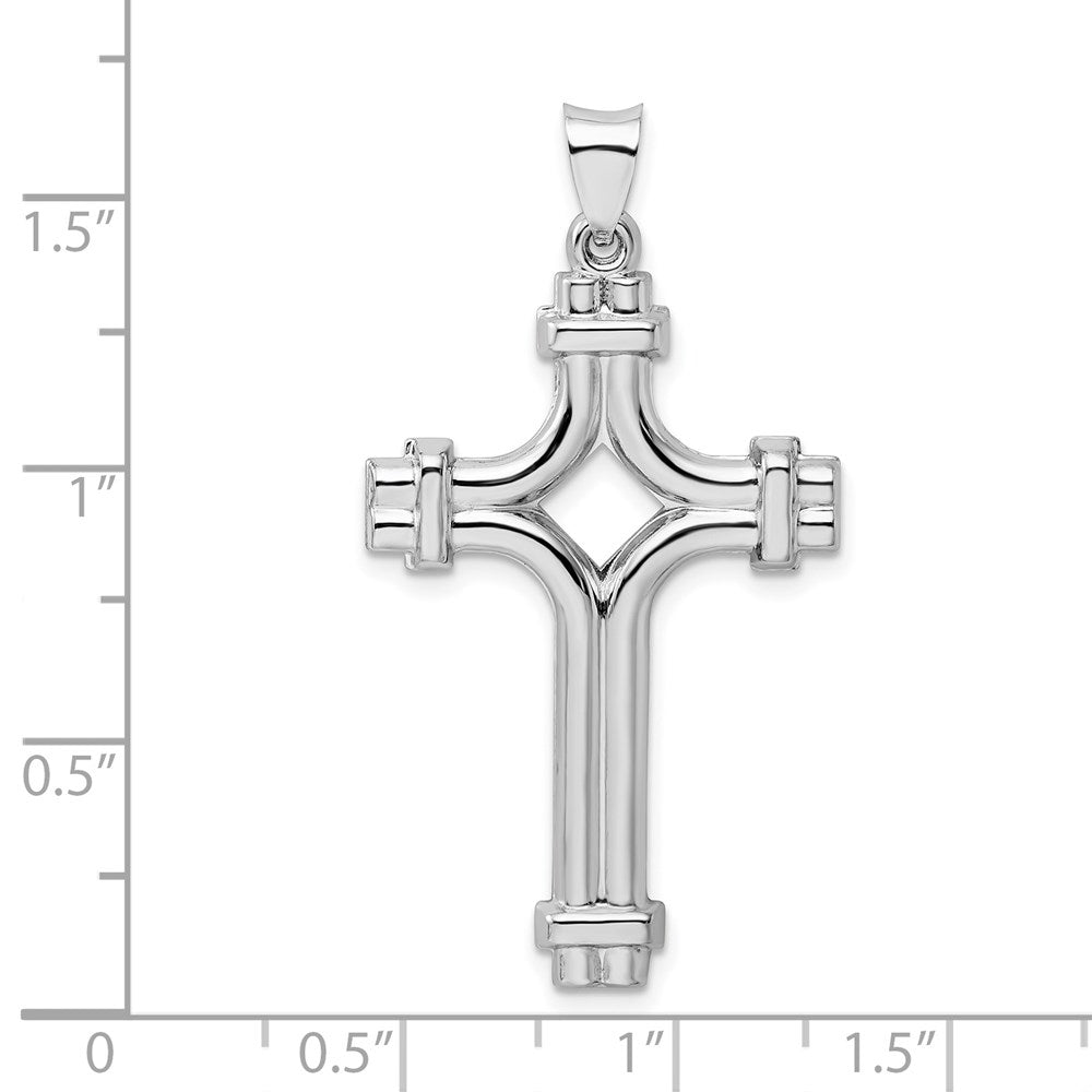 Alternate view of the Rhodium-Plated Sterling Silver Solid Flanched Cross Pendant, 24 x 46mm by The Black Bow Jewelry Co.