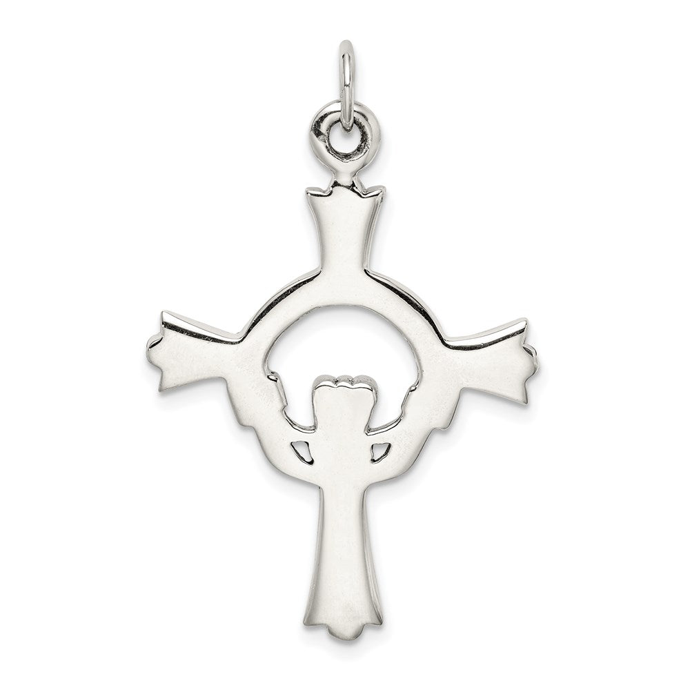 Alternate view of the Sterling Silver Solid Antiqued Claddagh Cross Pendant, 25 x 42mm by The Black Bow Jewelry Co.