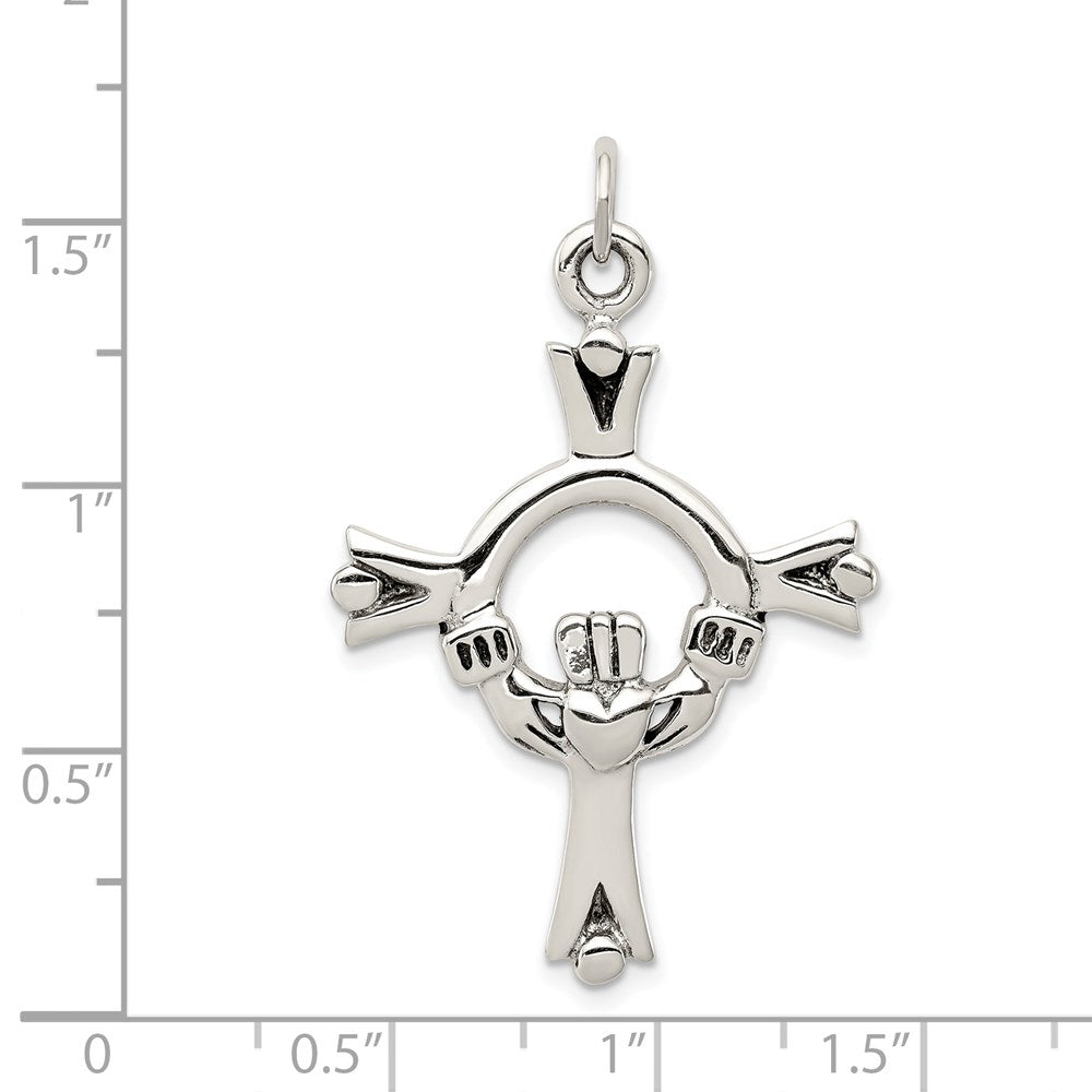 Alternate view of the Sterling Silver Solid Antiqued Claddagh Cross Pendant, 25 x 42mm by The Black Bow Jewelry Co.