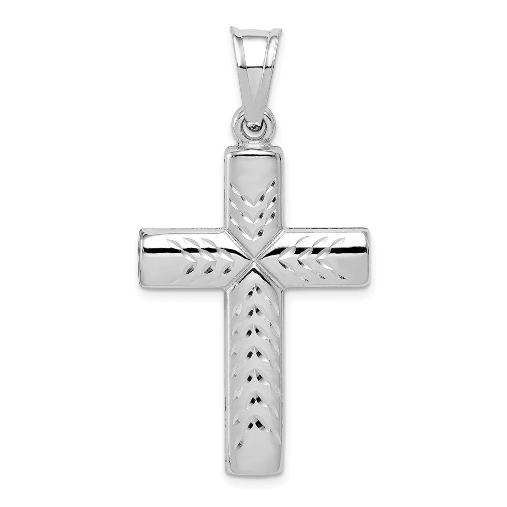 Sterling Silver Rhodium-Plated D/C & Polished Cross Pendant, 23 x 46mm, Item P27757 by The Black Bow Jewelry Co.