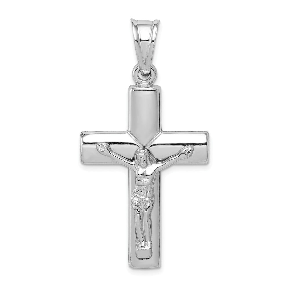 Sterling Silver Rhodium-Plated Hollow Crucifix Cross Pendant, 23x45mm, Item P27764 by The Black Bow Jewelry Co.