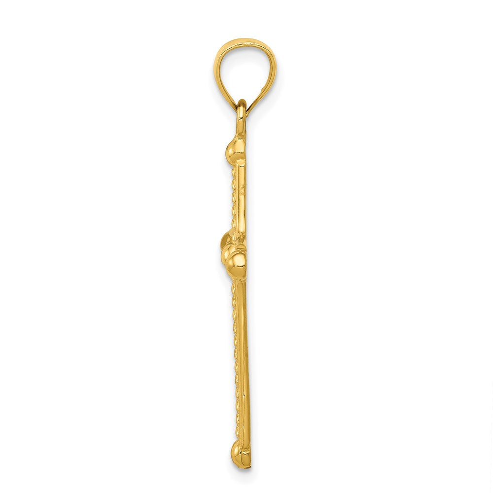Alternate view of the 14k Yellow Gold Solid 2D Budded Cable Cross Pendant, 18 x 36mm by The Black Bow Jewelry Co.