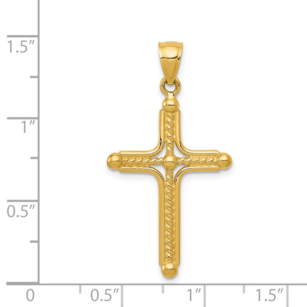 Alternate view of the 14k Yellow Gold Solid 2D Budded Cable Cross Pendant, 18 x 36mm by The Black Bow Jewelry Co.