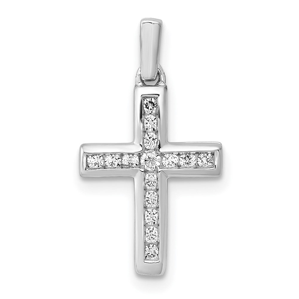 14k White Gold 1/6 Ctw Diamond Small Cross Pendant, 11 x 20mm, Item P27774 by The Black Bow Jewelry Co.