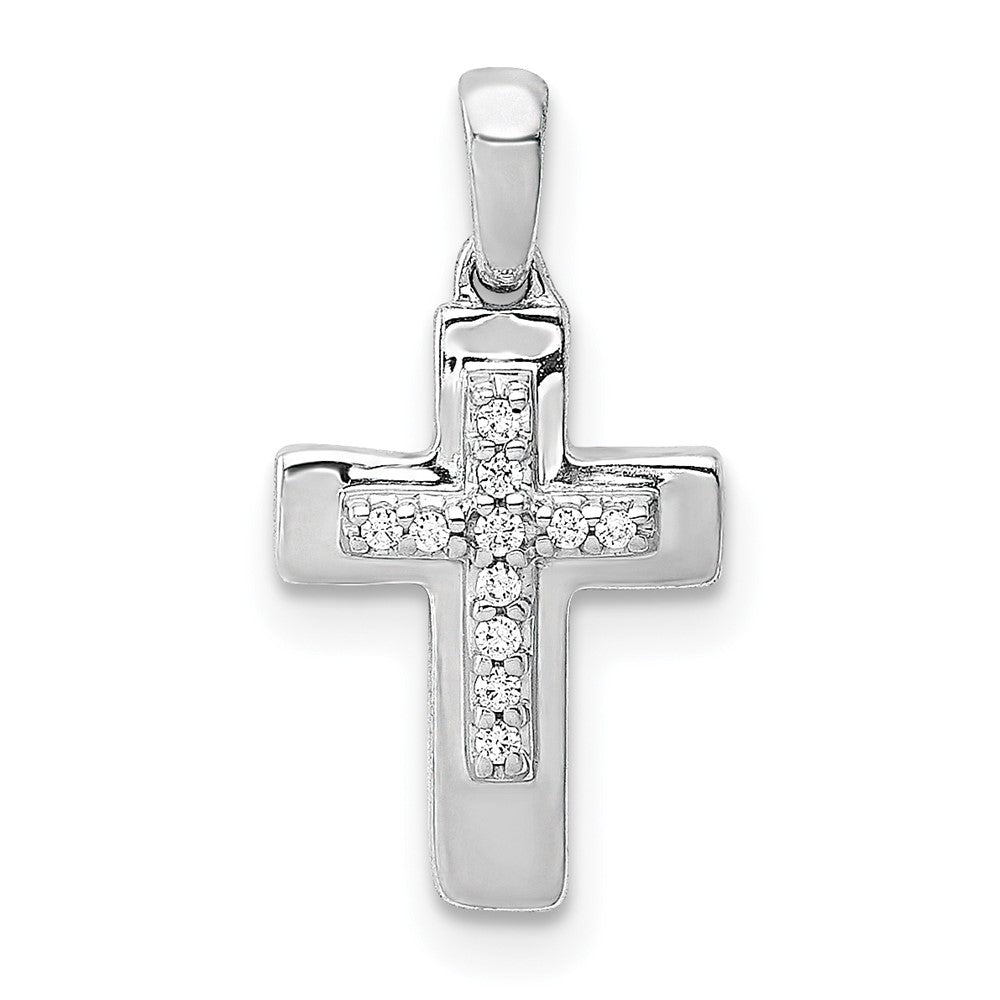 14k White Gold 1/20 Ctw Diamond Tiny Latin Cross Pendant, 9 x 17mm, Item P27775 by The Black Bow Jewelry Co.