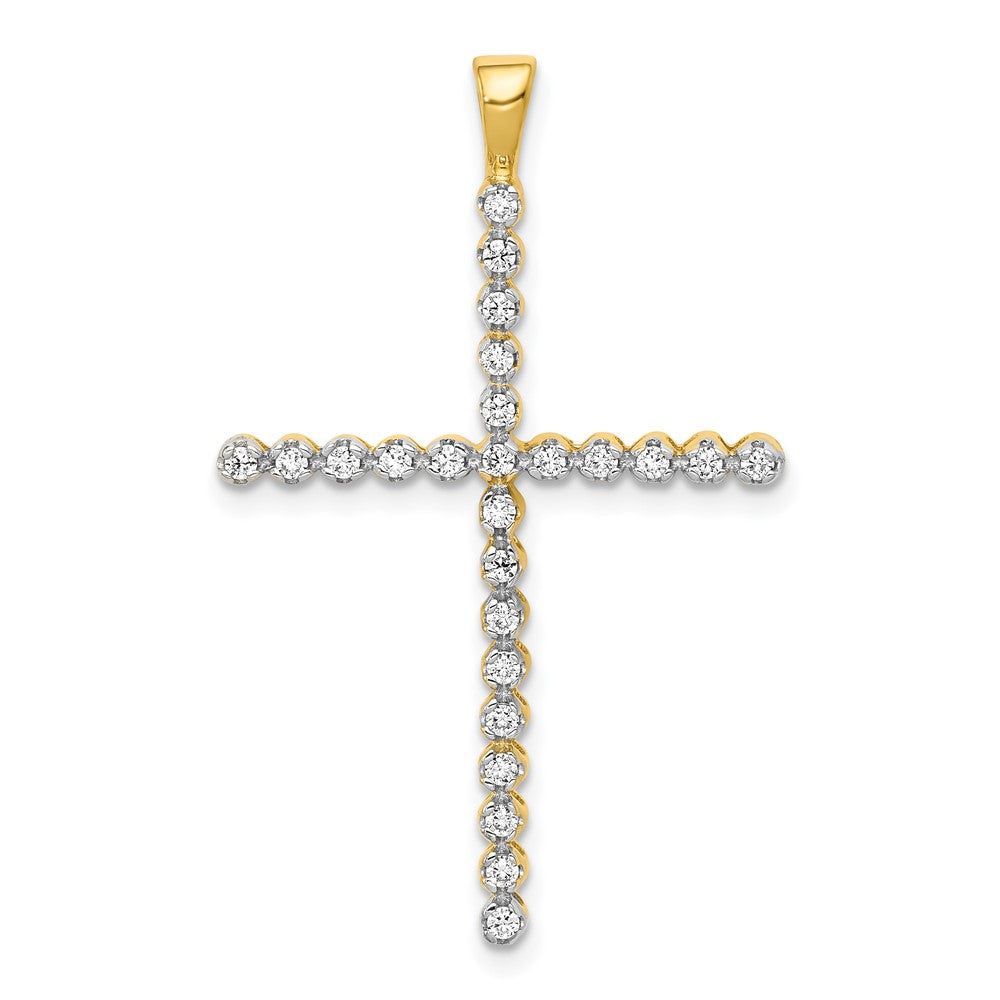 14k Yellow Gold & Rhodium 1/4 Ctw Diamond Latin Cross Pendant, 22x36mm, Item P27777 by The Black Bow Jewelry Co.