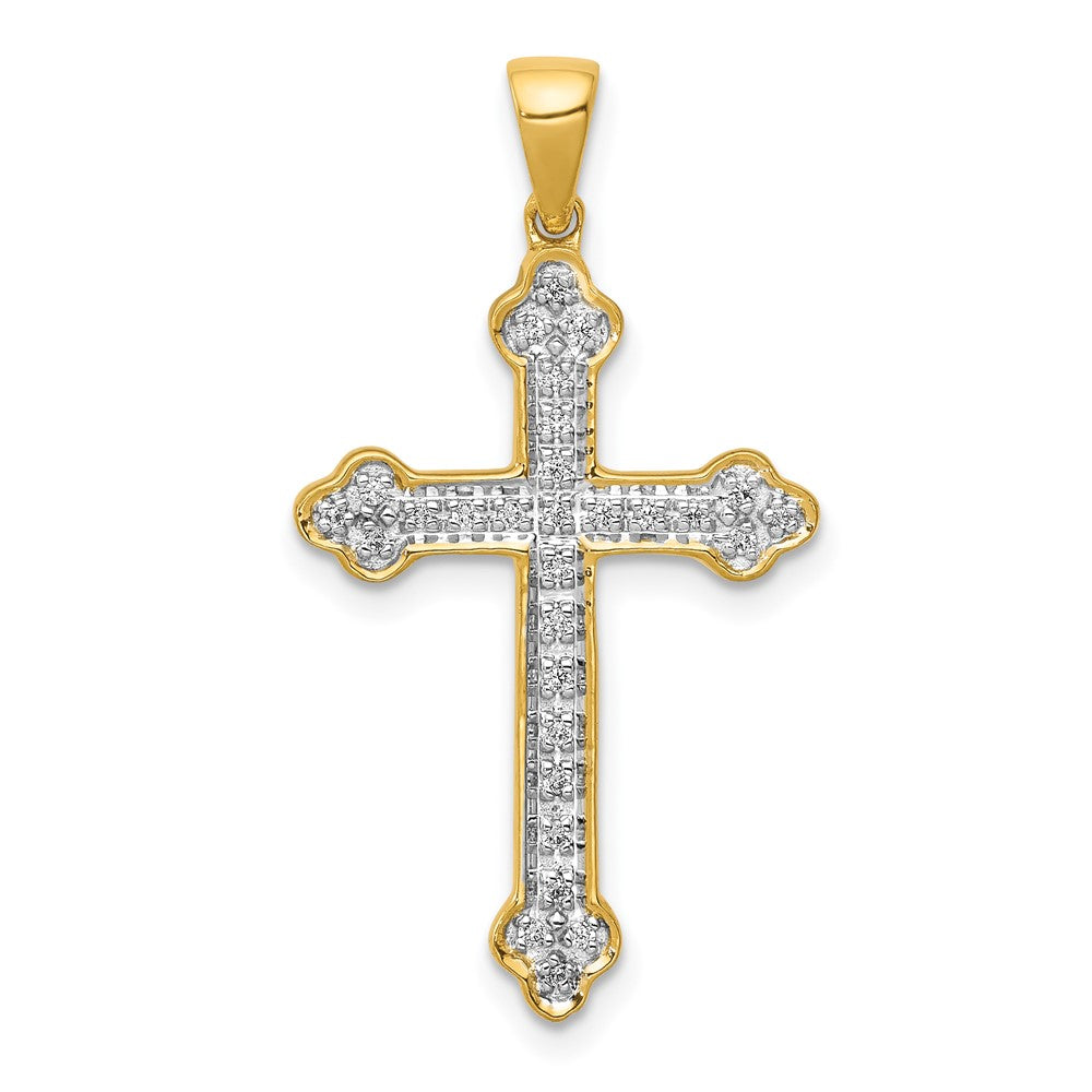 14k Yellow Gold & Rhodium 1/10 Ctw Diamond Cross Pendant, 16 x 31mm, Item P27778 by The Black Bow Jewelry Co.