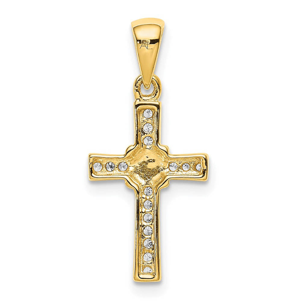 Alternate view of the 14k Yellow Gold & Rhodium 1/10Ctw Diamond Small Cross Pendant, 10x23mm by The Black Bow Jewelry Co.