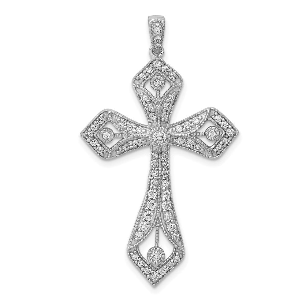 14k White Gold 5/8 Ctw Diamond Passion Cross Pendant, 24 x 33mm, Item P27785 by The Black Bow Jewelry Co.
