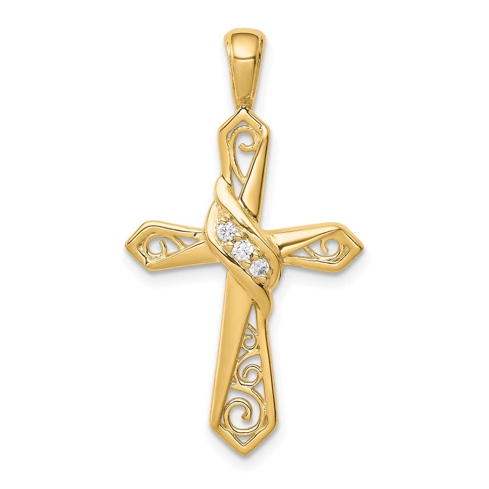 14k Yellow Gold 1/20 Ctw Diamond Passion Cross Pendant, 18 x 33mm, Item P27786 by The Black Bow Jewelry Co.