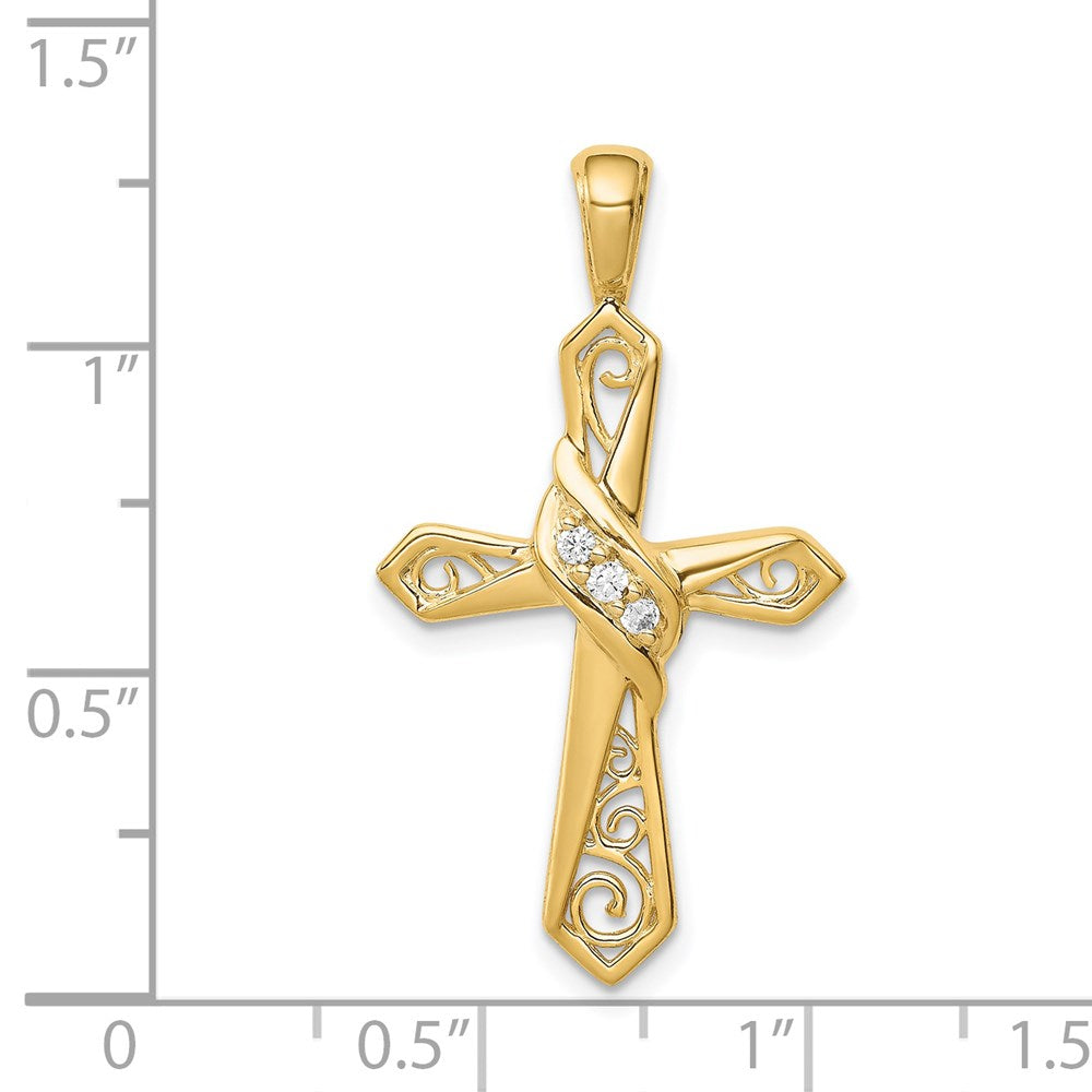 Alternate view of the 14k Yellow Gold 1/20 Ctw Diamond Passion Cross Pendant, 18 x 33mm by The Black Bow Jewelry Co.