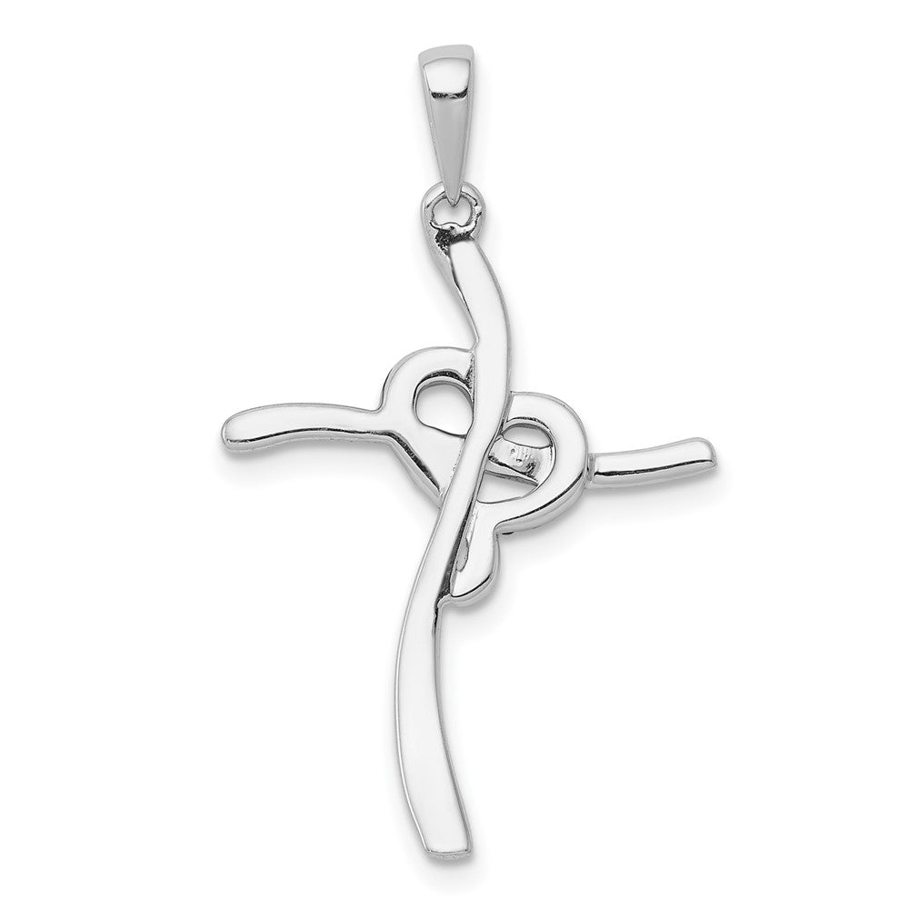 Alternate view of the 14k White Gold 0.1 Ctw Champagne Diamond Heart Cross Pendant, 19x32mm by The Black Bow Jewelry Co.