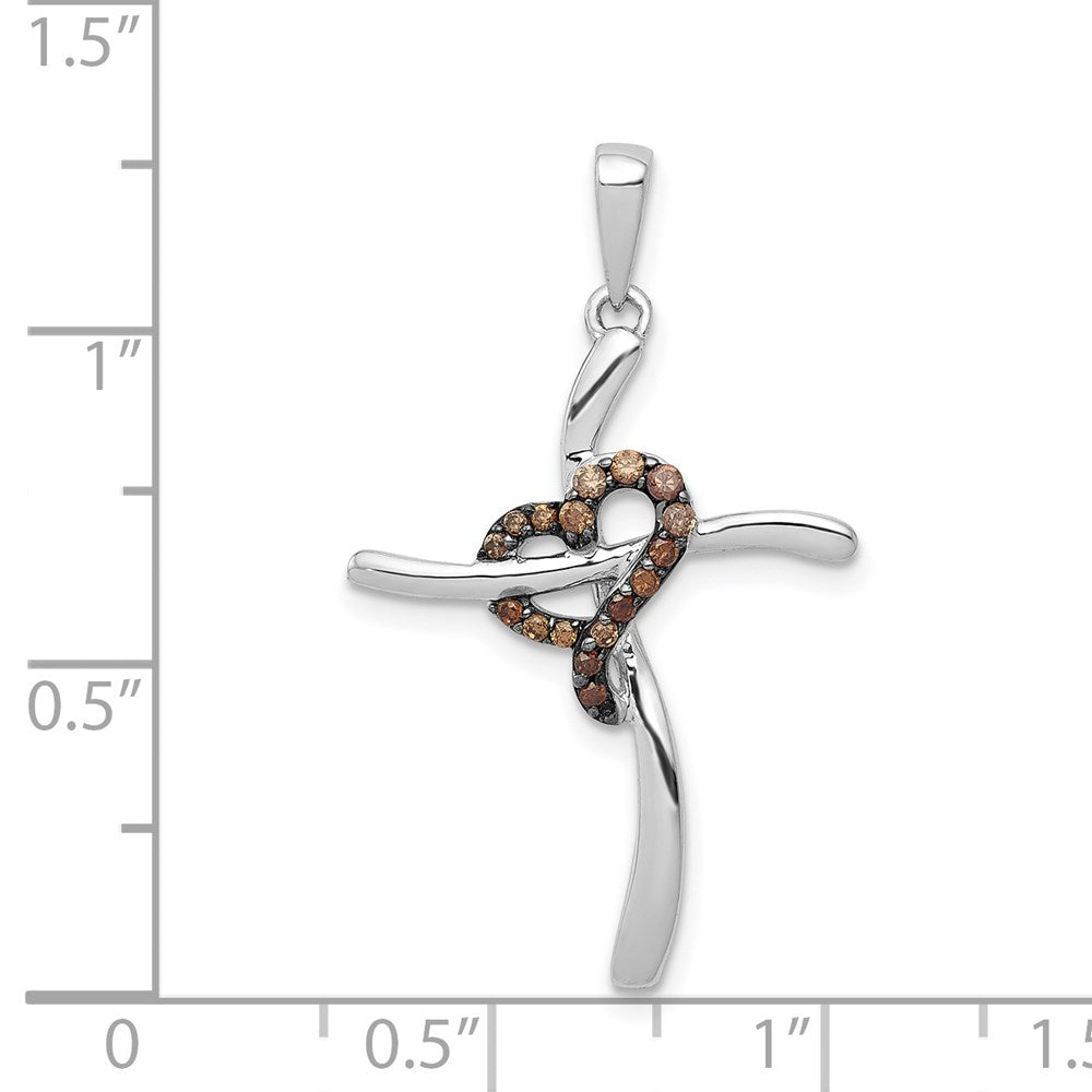 Alternate view of the 14k White Gold 0.1 Ctw Champagne Diamond Heart Cross Pendant, 19x32mm by The Black Bow Jewelry Co.