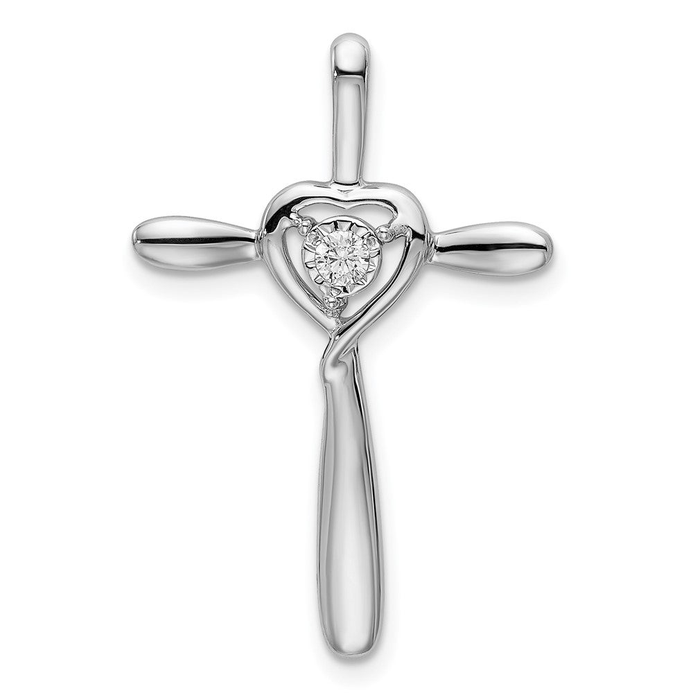 14k White Gold 0.05 Ct Diamond Heart Cross Slide Pendant, 19 x 29mm, Item P27788 by The Black Bow Jewelry Co.