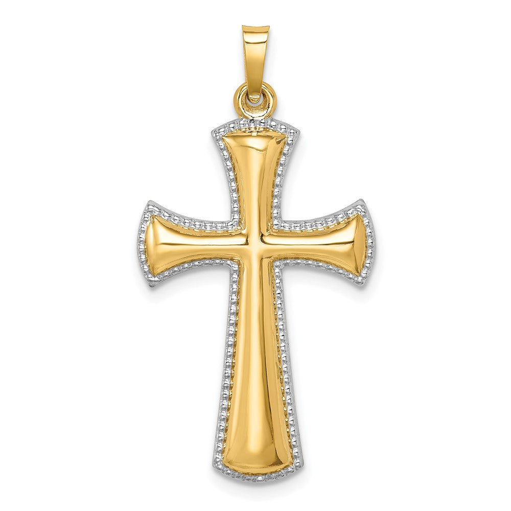 14k Yellow Gold & White Rhodium Hollow 2D Cross Pendant, 18 x 35mm, Item P27793 by The Black Bow Jewelry Co.
