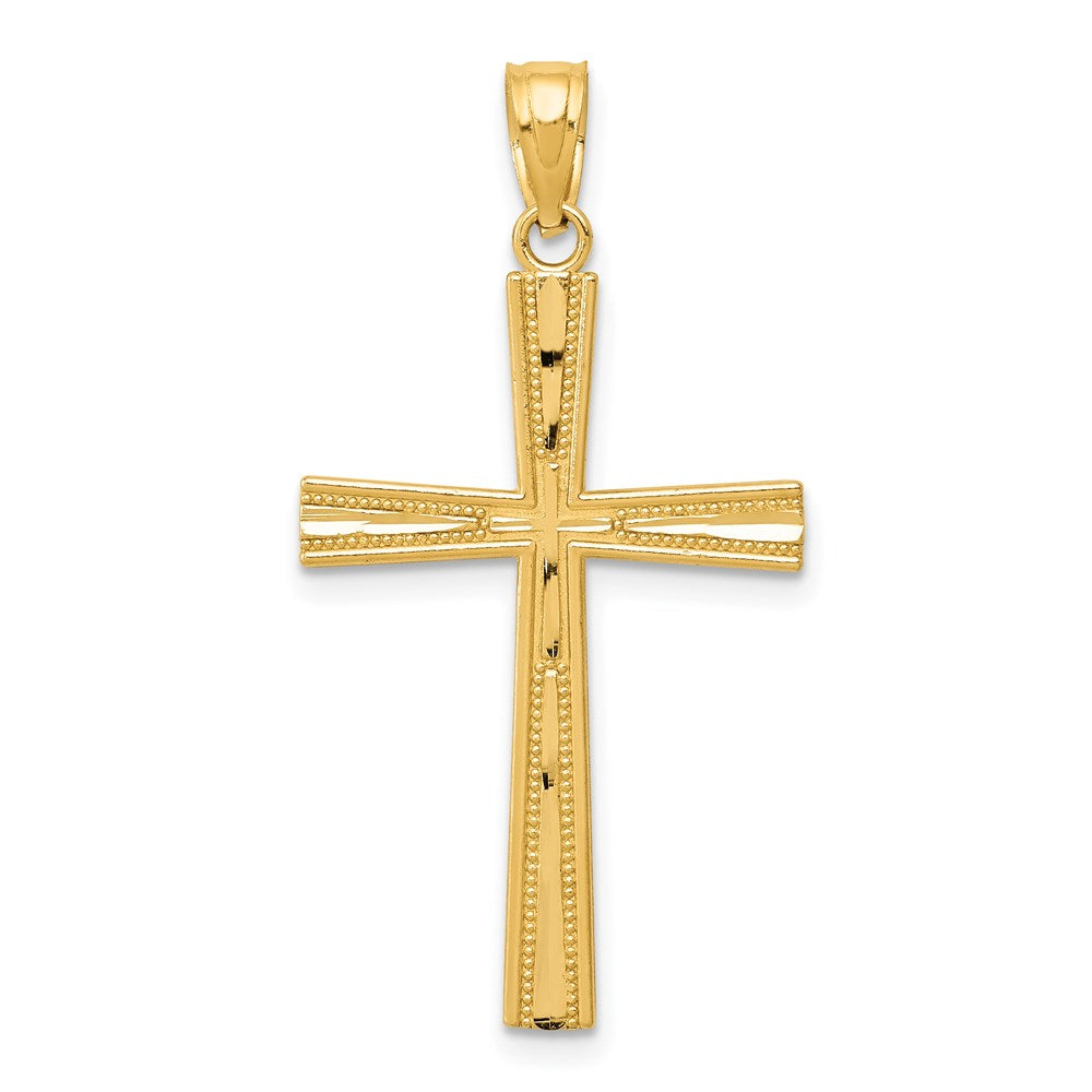 14k Yellow Gold Reversible Diamond-cut/Satin Cross Pendant, 17 x 34mm, Item P27796 by The Black Bow Jewelry Co.